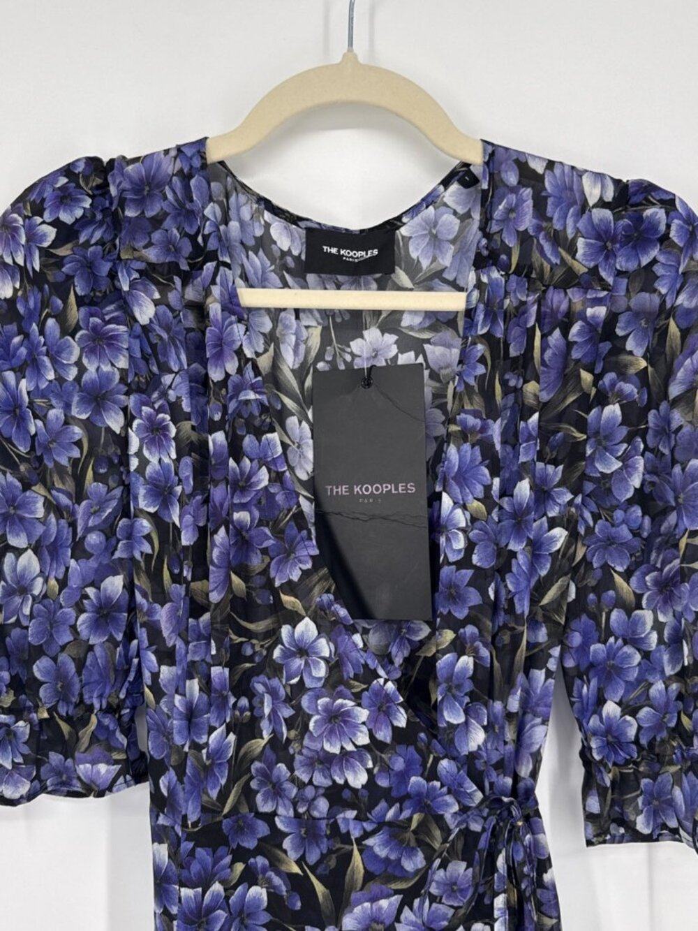 The Kooples Women Size Small Purple Black Floral Hortensia Silk Wrap Midi Dress - Picture 7 of 13
